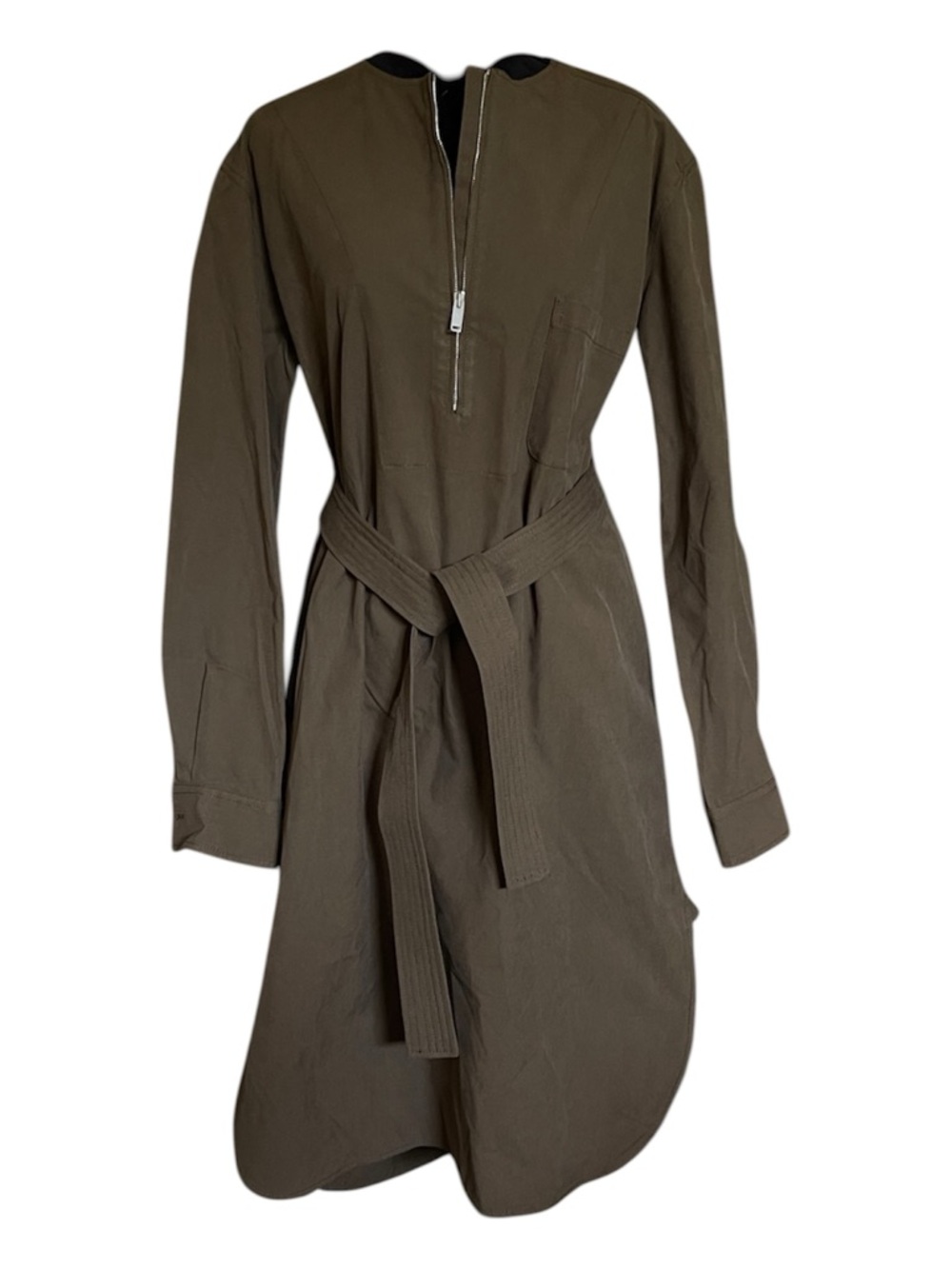 Golden Goose Olive Long-Sleeve Shirt Dress with Tie Belt